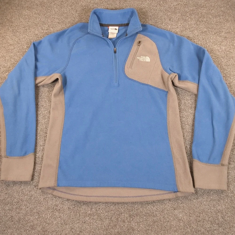 The North Face Mens Blue Grey Quarter Zip Fleece Pullover Thumbholes Small #2769